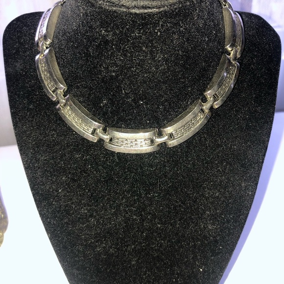 Stylish Silver Collar Necklace , Serious Modernist Chromed Steel Link Necklace - Picture 2 of 5
